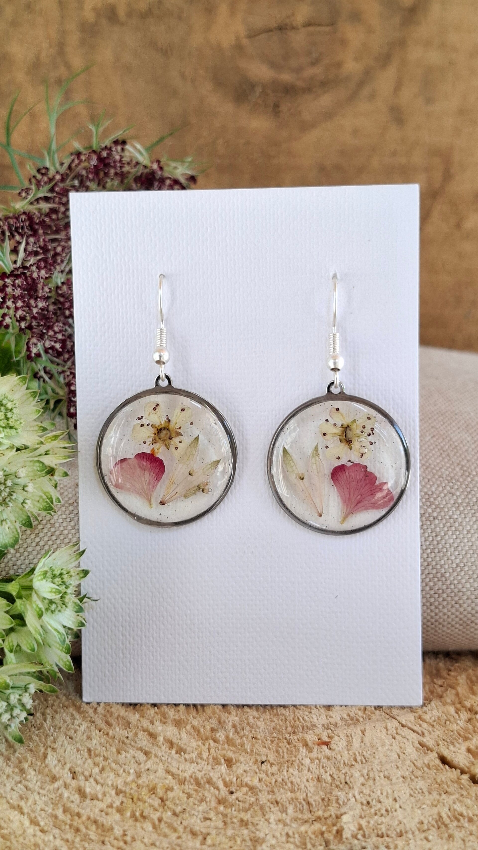 Boucles d'oreilles Astrantia, Geum & Daucus