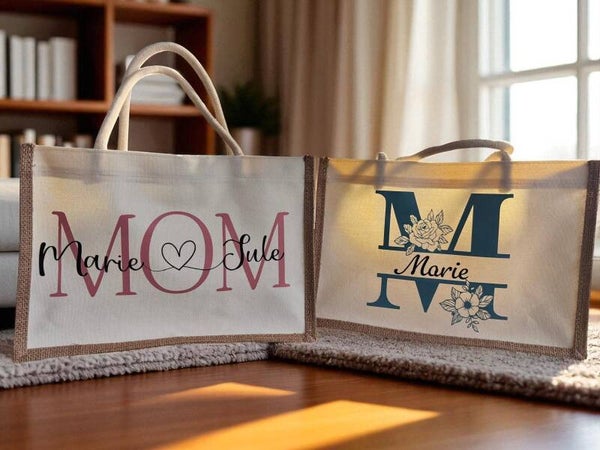 Personalisierte Jutetasche mit Name | Shopper Tasche aus Jute | Geschenk Mama Freundin | Einkaufstasche Boho | Individuelle Tragetasche