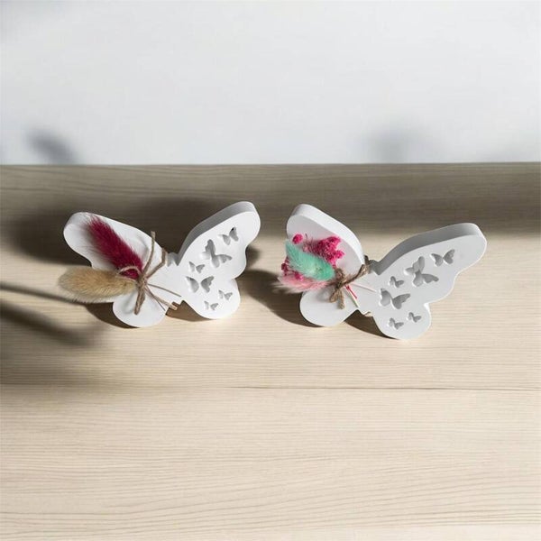 Schmetterling Dekoration aus Gips – Handgefertigte Tischdeko mit Trockenblumen