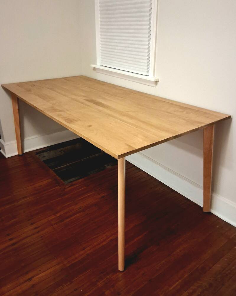 Custom built table mission oak finish &amp; custom legs 