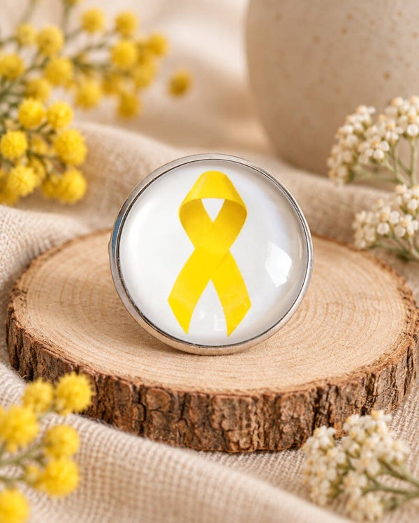 Broche ronde ruban jaune – Soutien endométriose 🎗️