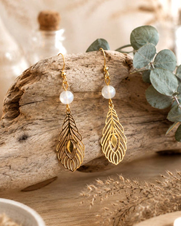 Boucles d'oreilles d'intention - Collection Symboles - Plume