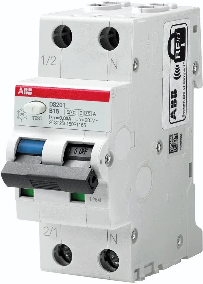 ABB aardlekautomaat C-karak 30mA 1P+N 2 module