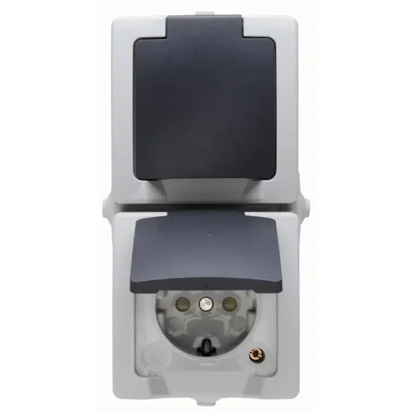 Kopp spatwaterdicht wcd met randaarde 2V verticaal - Nautic grijs