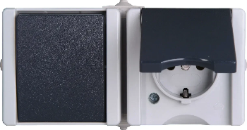 Kopp spatwaterdicht wisselschakelaar + wcd met randaarde horizontaal - ProAQA grijs