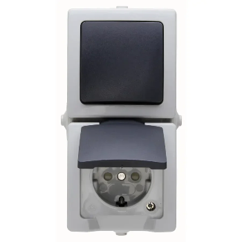 Kopp spatwaterdicht wisselschakelaar + wcd met randaarde verticaal - Nautic grijs