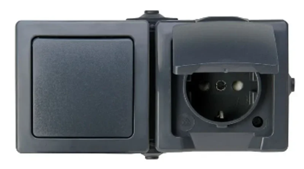 Kopp spatwaterdicht wisselschakelaar + wcd met randaarde horizontaal - Nautic antraciet