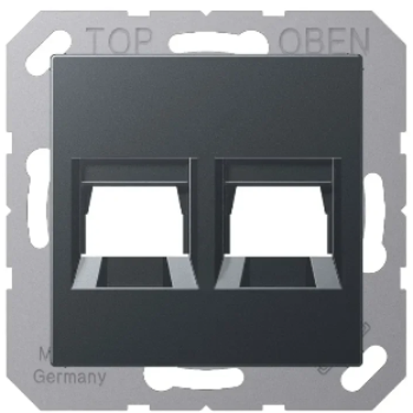 Jung modular jack 2V + centraaplaat - A550 mat antraciet