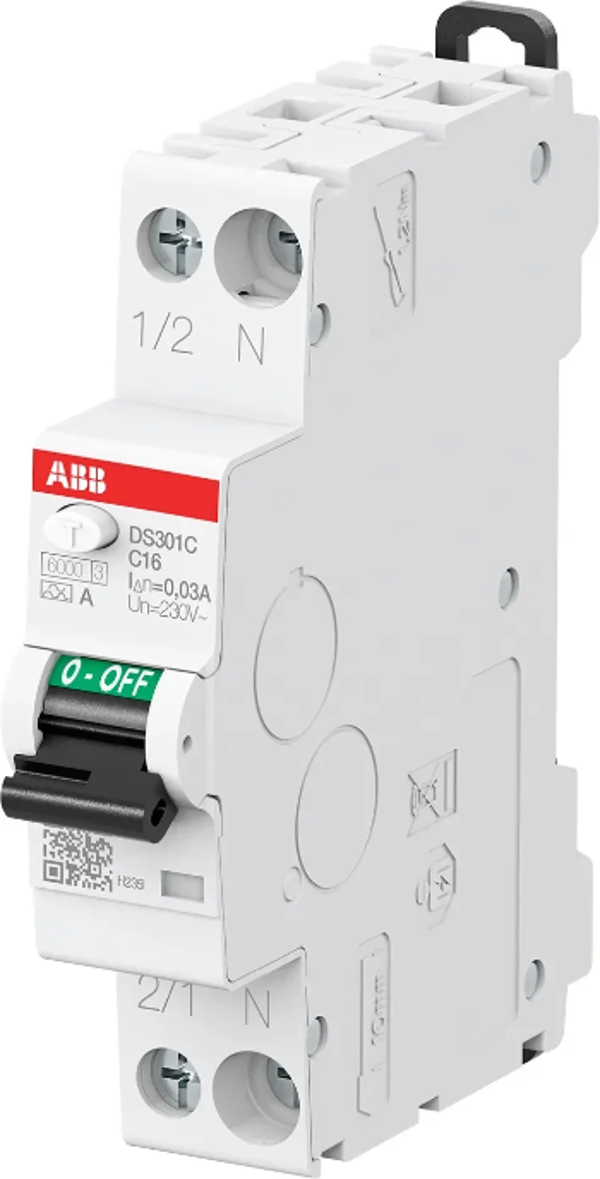 ABB aardlekautomaat C-karak 30mA 1P+N 1 module