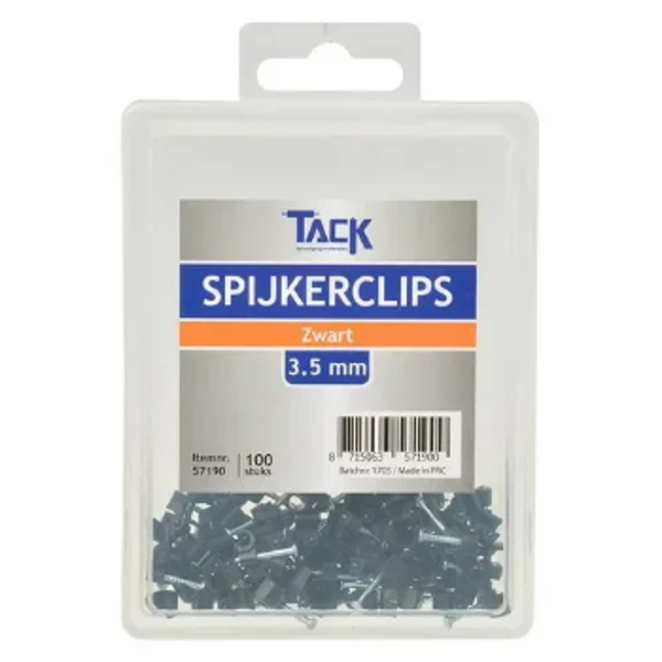 Tack spijkerclip tbv snoer zwart, 100 stuks