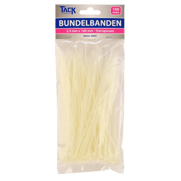 Tack bundelbandjes 2,5x100mm transparant - 100 stuks