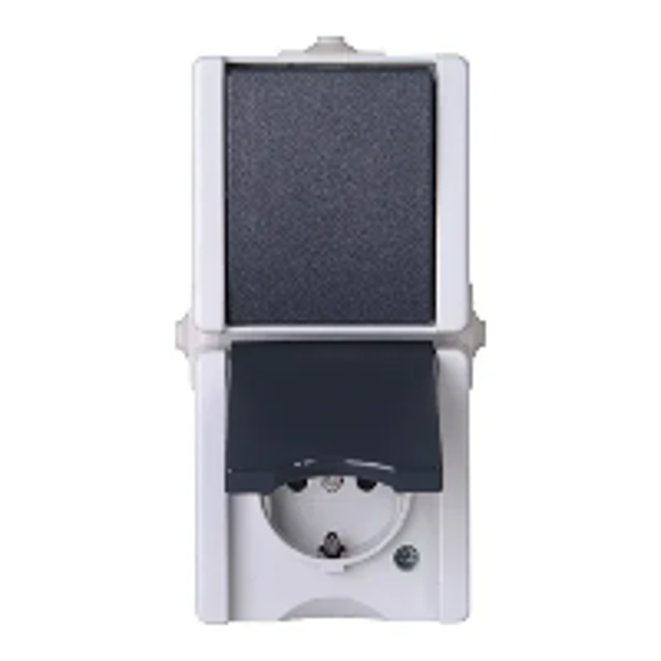 Kopp spatwaterdicht wisselschakelaar + wcd met randaarde verticaal - ProAQA grijs