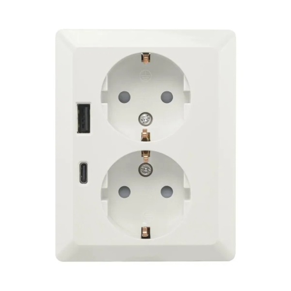 Ion wcd 2-voudig met randaarde en USB A/C half opbouw - alpin wit