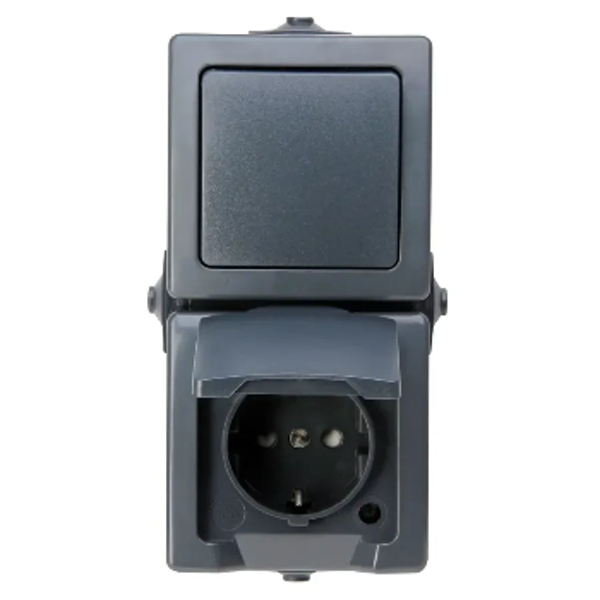 Kopp spatwaterdicht wisselschakelaar + wcd met randaarde verticaal - Nautic antraciet