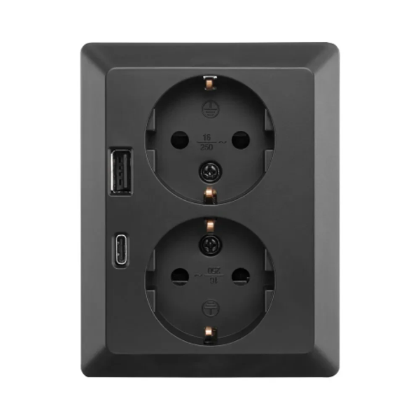 Ion wcd 2-voudig met randaarde en USB A/C half opbouw - mat zwart