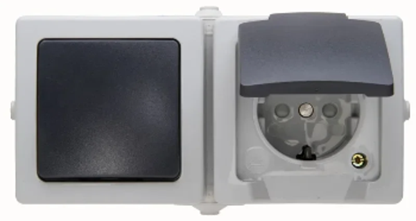 Kopp spatwaterdicht wisselschakelaar + wcd met randaarde horizontaal - Nautic grijs