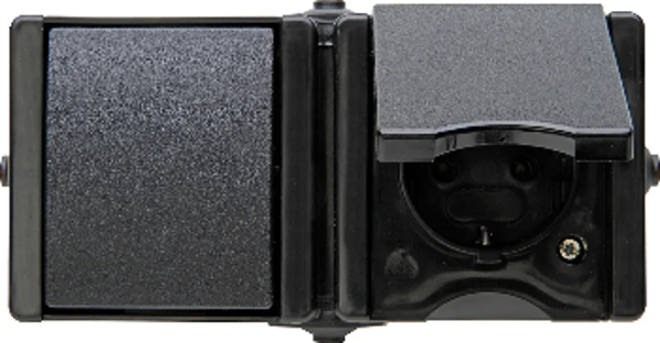 Kopp spatwaterdicht wisselschakelaar + wcd met randaarde horizontaal - ProAQA zwart