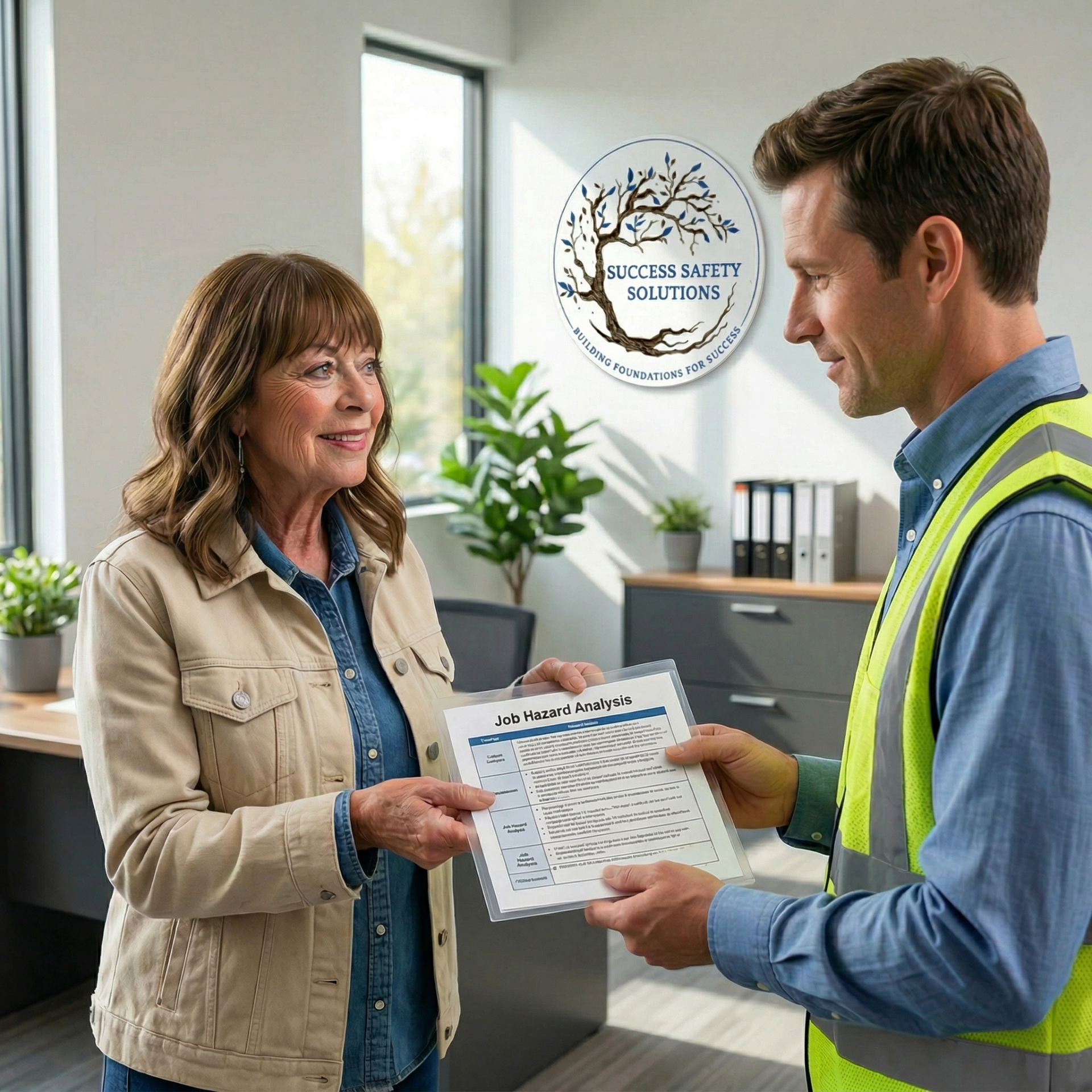 Professional JHA Writing Services | Image of a women handing over a JHA document 