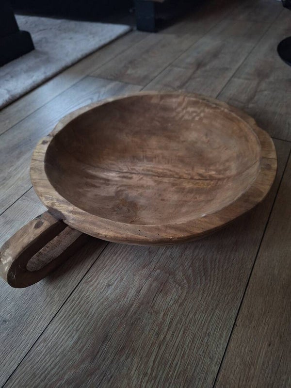 Rond houten plateau met handvat