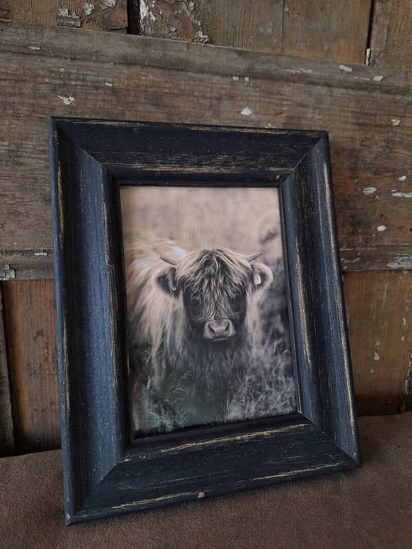 Stoer / sober houten fotolijstje Groot schotse Hooglander