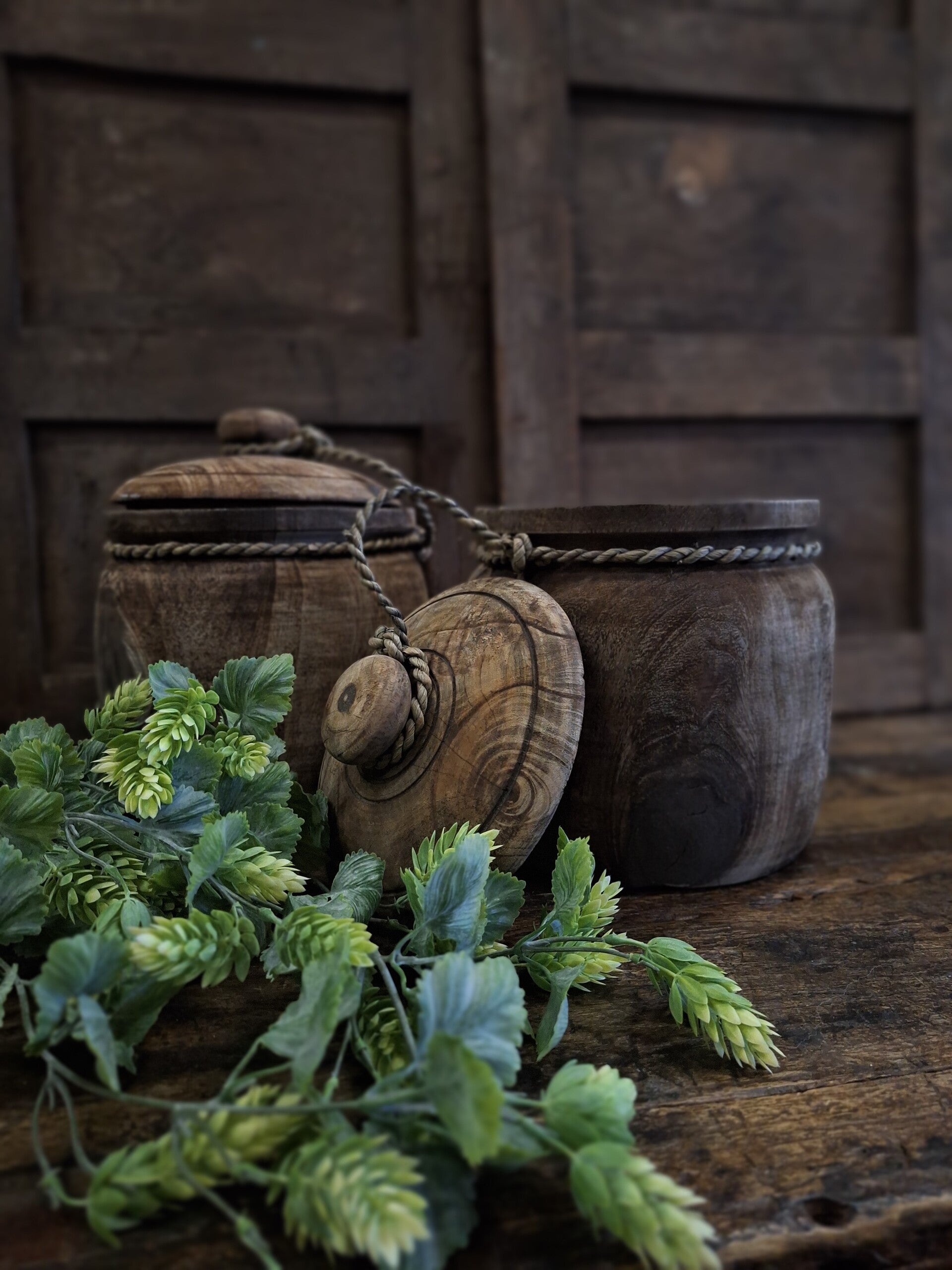 Houten potten met deksel (rondig)