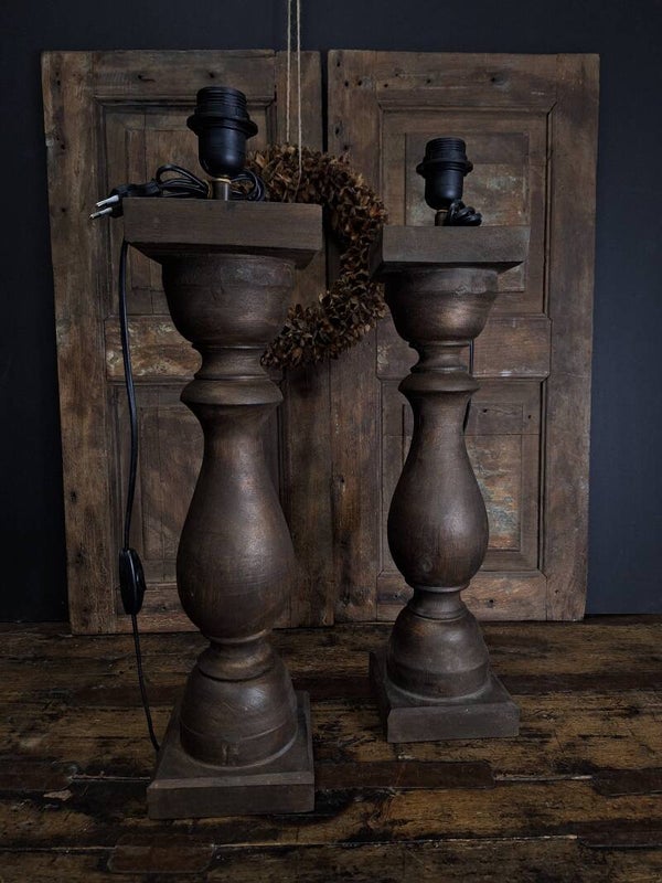 Set 2 lampenvoeten donker goud hout