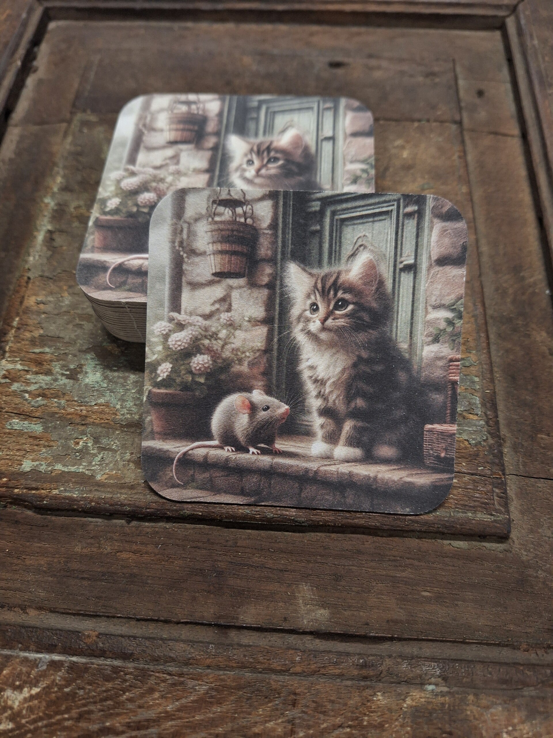 Viltjes onderzetters kat en muis 20 stuks