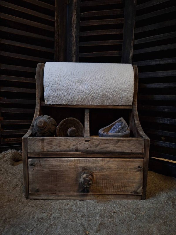 Houten keuken rol houder met 2 vakken en lade