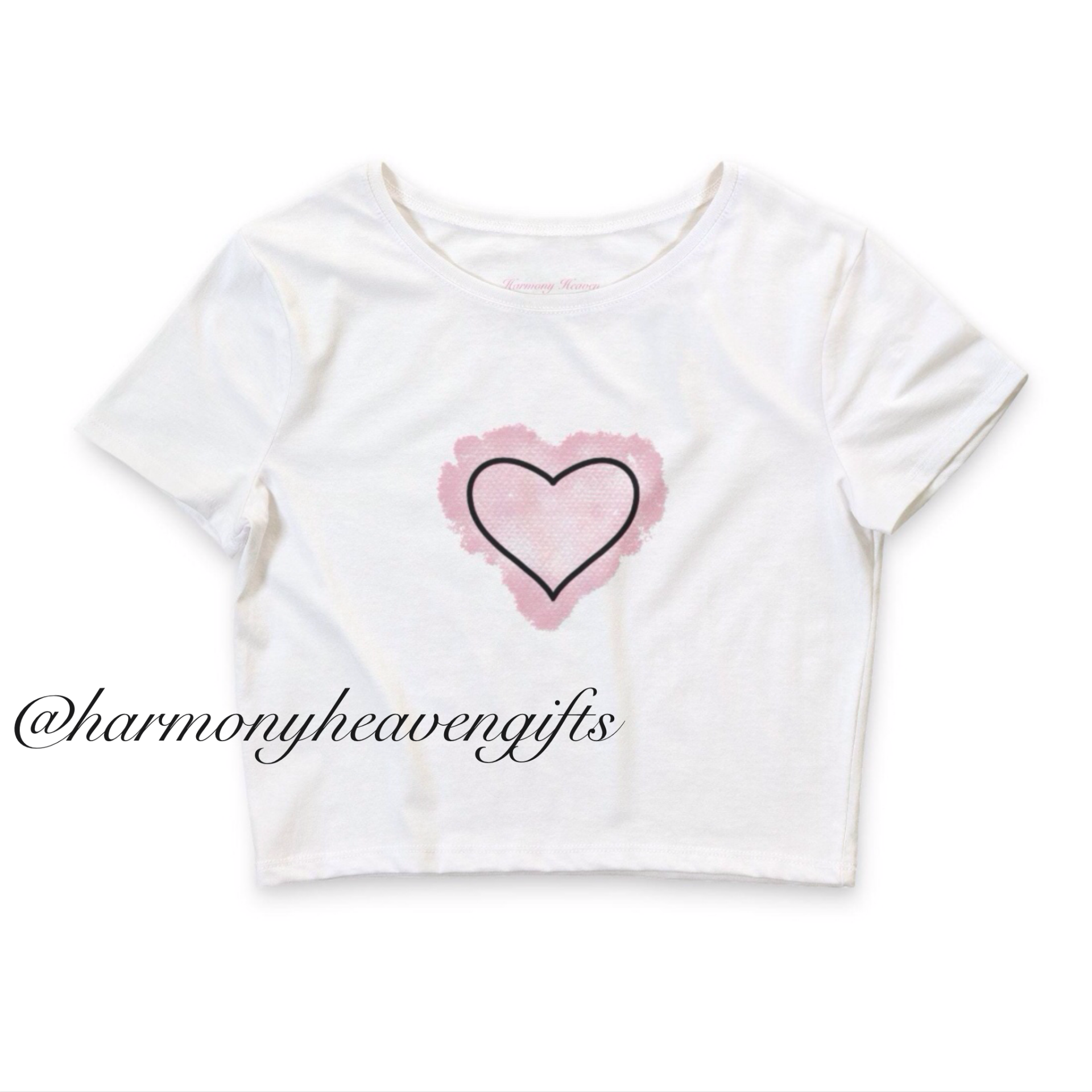 Pink Water Color Heart Crop Tee