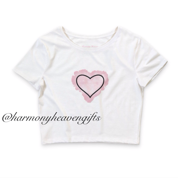 Pink Water Color Heart Crop Tee