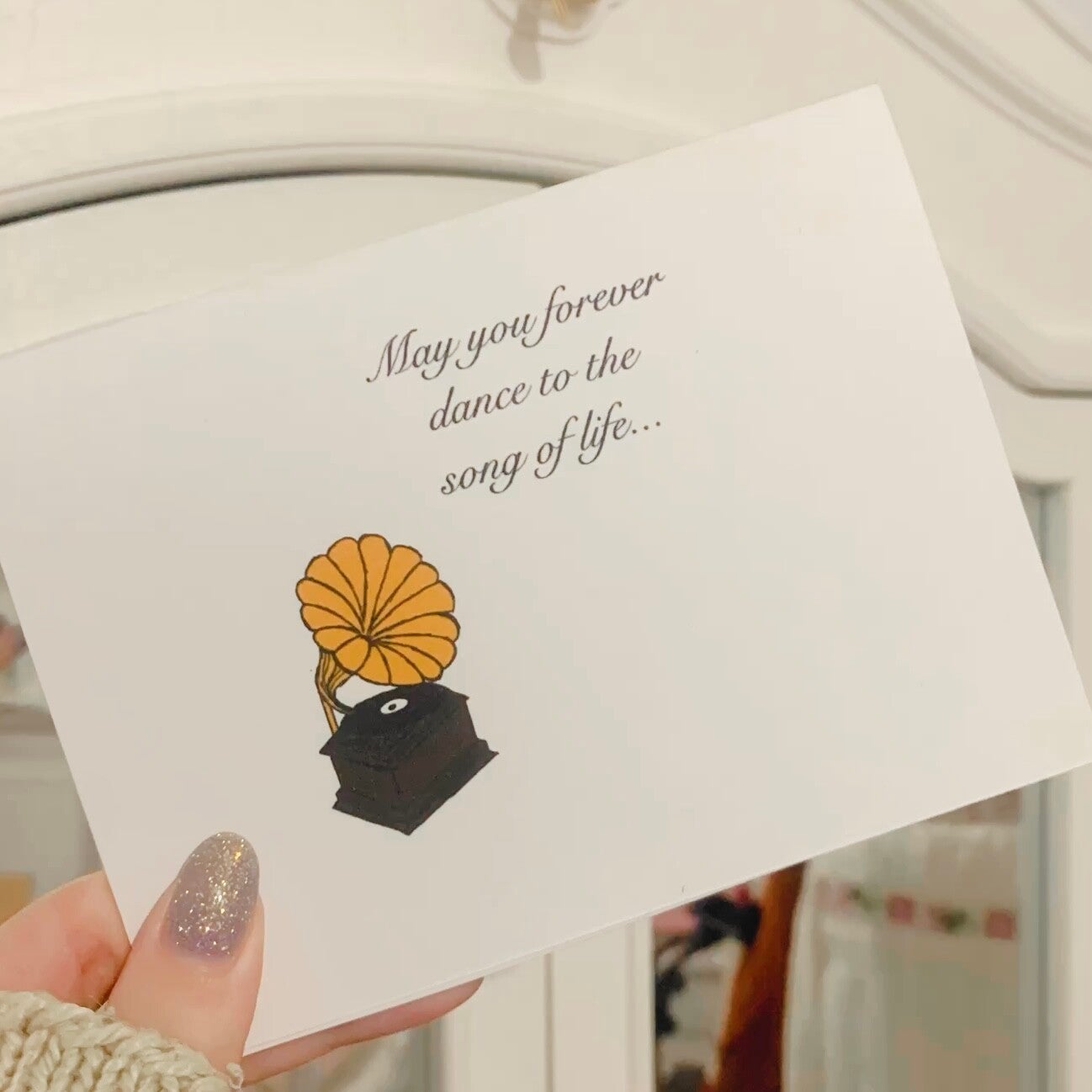 Greeting Card With Gramophone Instrument And Quote