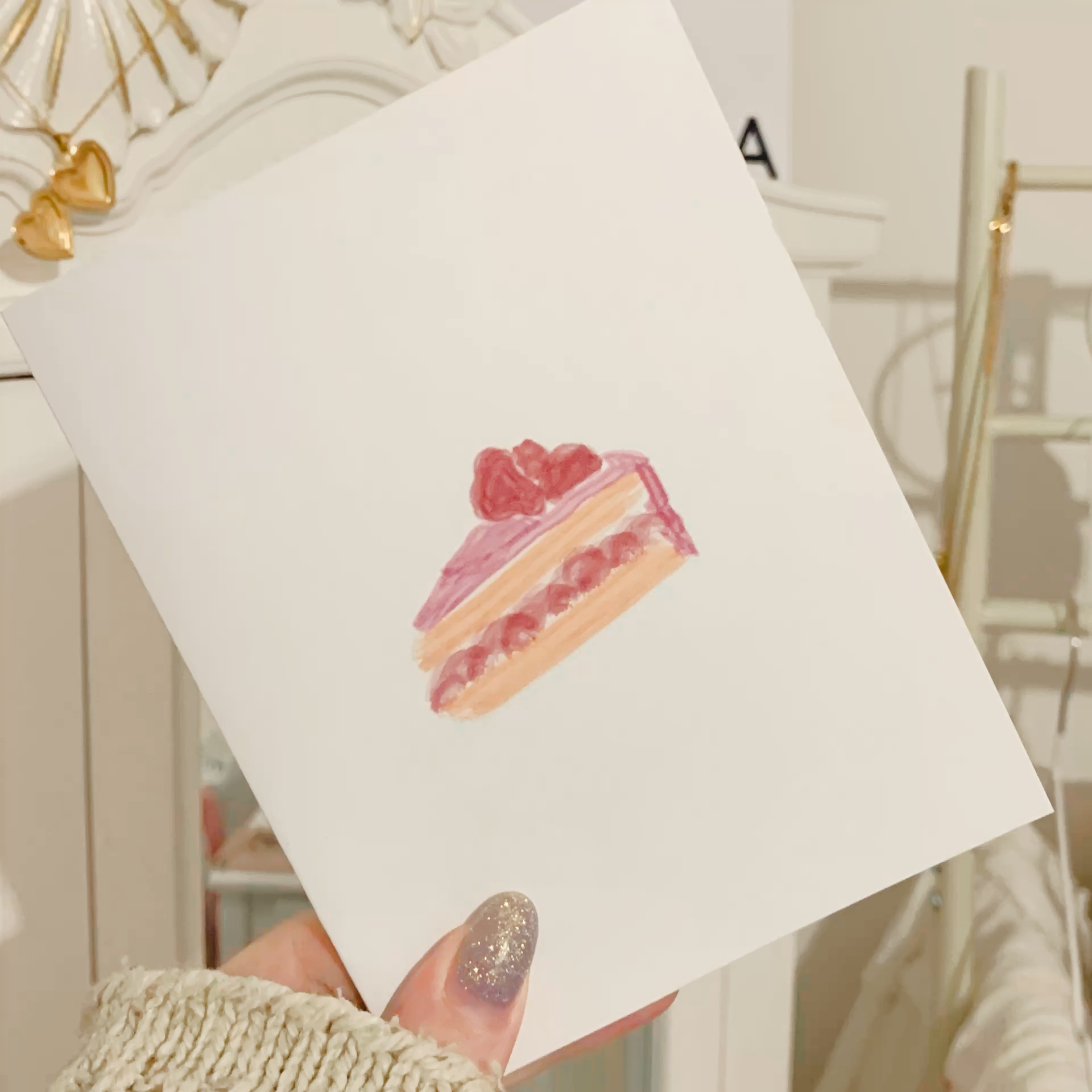 Watercolour Strawberry Cake Birthday Card