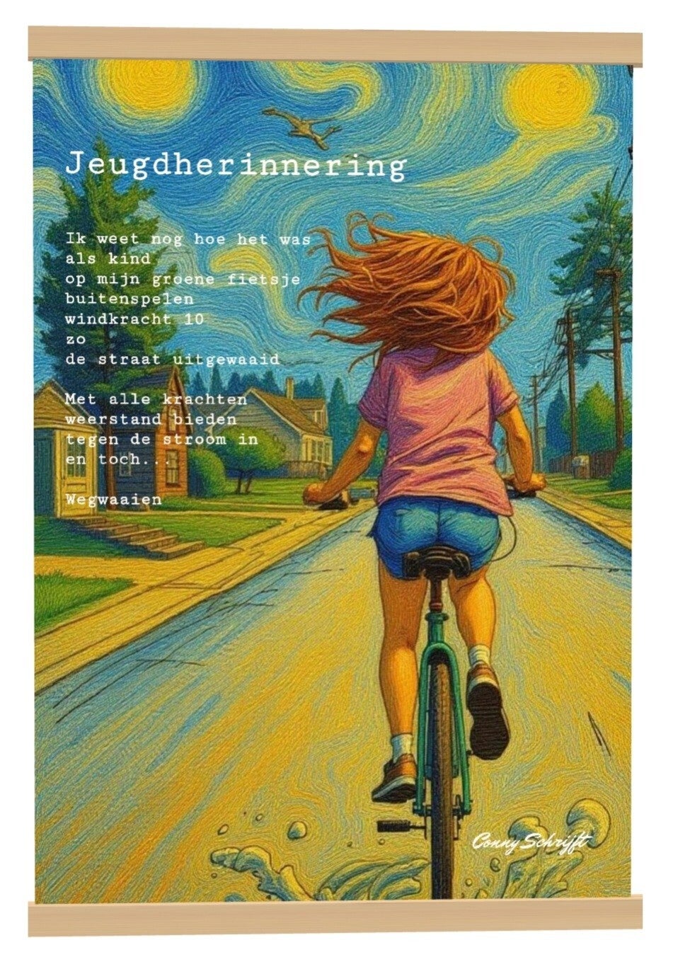 Gedicht op textielposter Jeugdherinnering