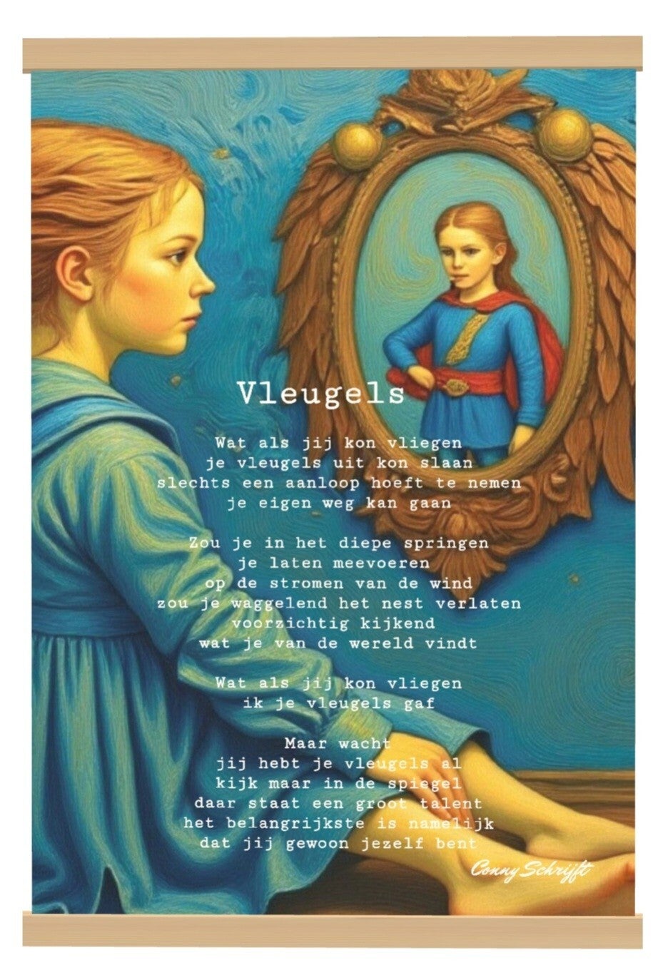Gedicht op textielposter Vleugels