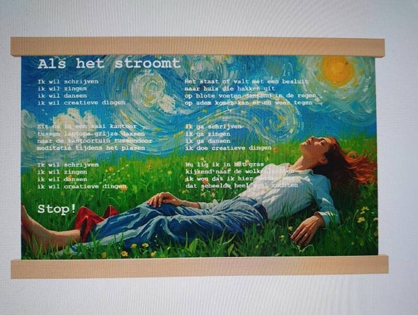 Gedicht op textielposter Als het Stroomt