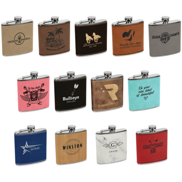 6 oz. Laserable Leatherette Flask
