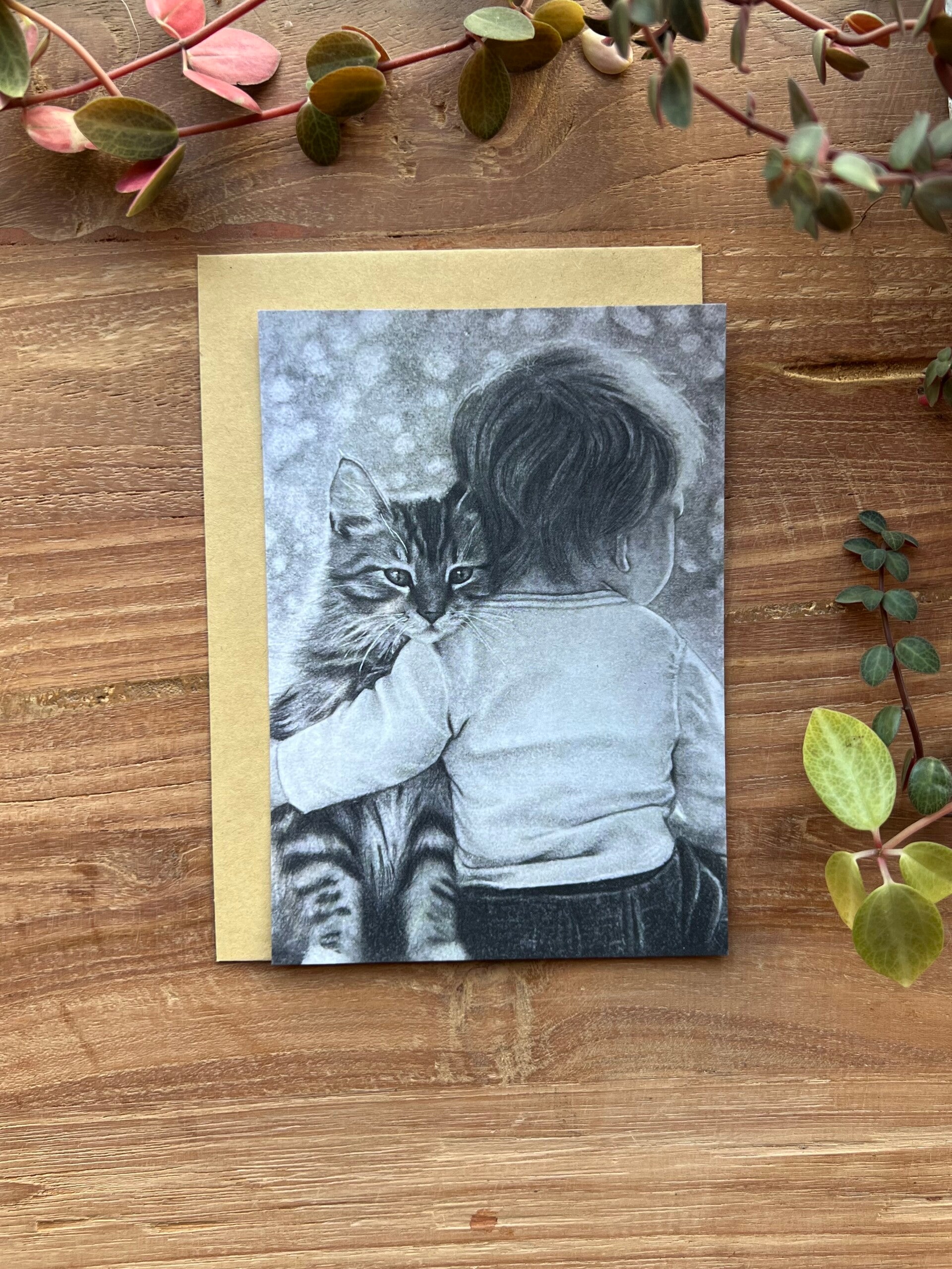 Wenskaartje | Kat en kind