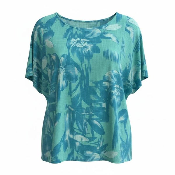 Katoenen blouse met bloemenmotief, twee zakken Groen  1 maat