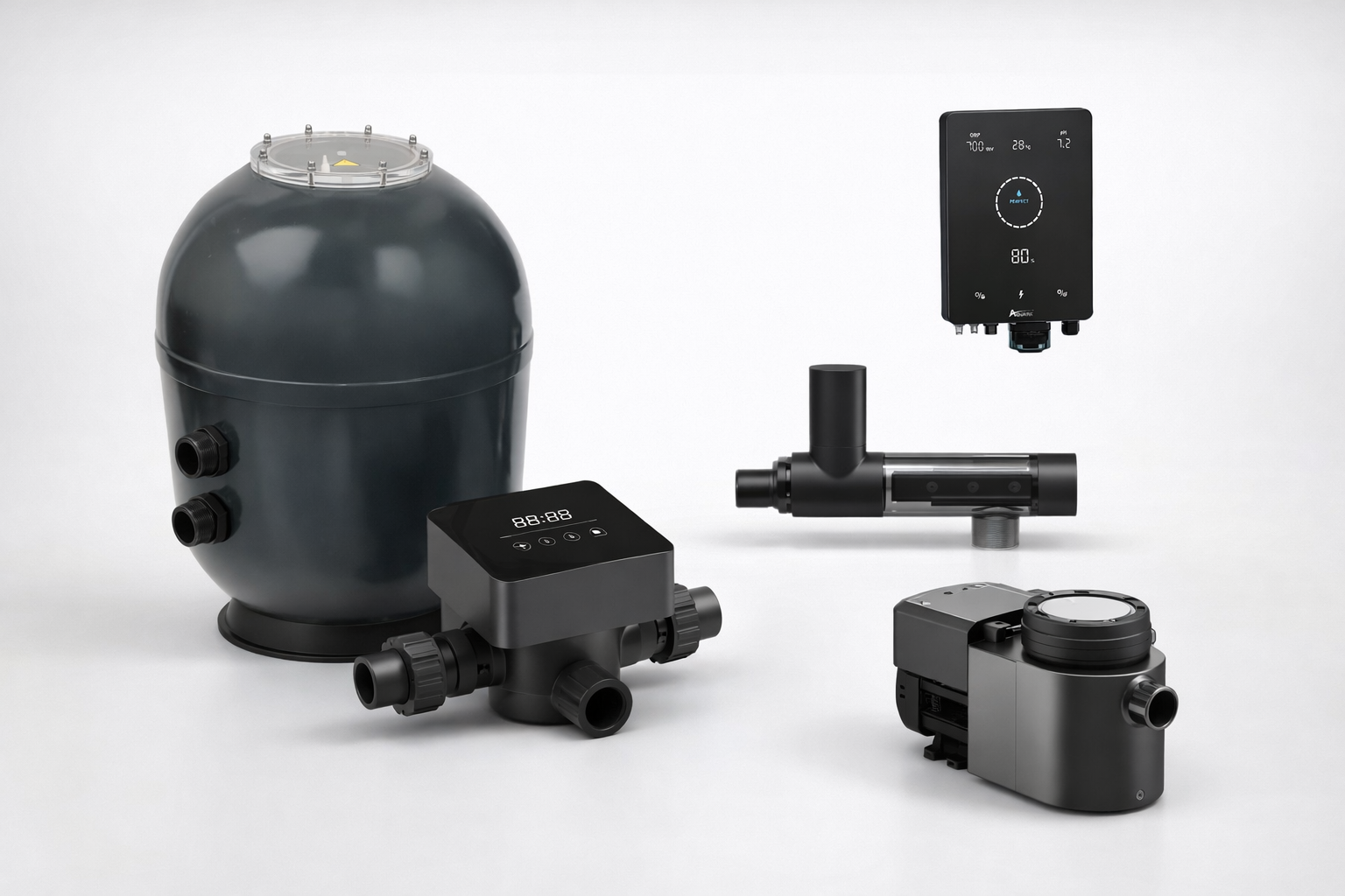 Filteranlage komplett mit Salzelektrolyse -  PureS 510 + iWash + InverPro 25 + Mr. Pure MPS 14