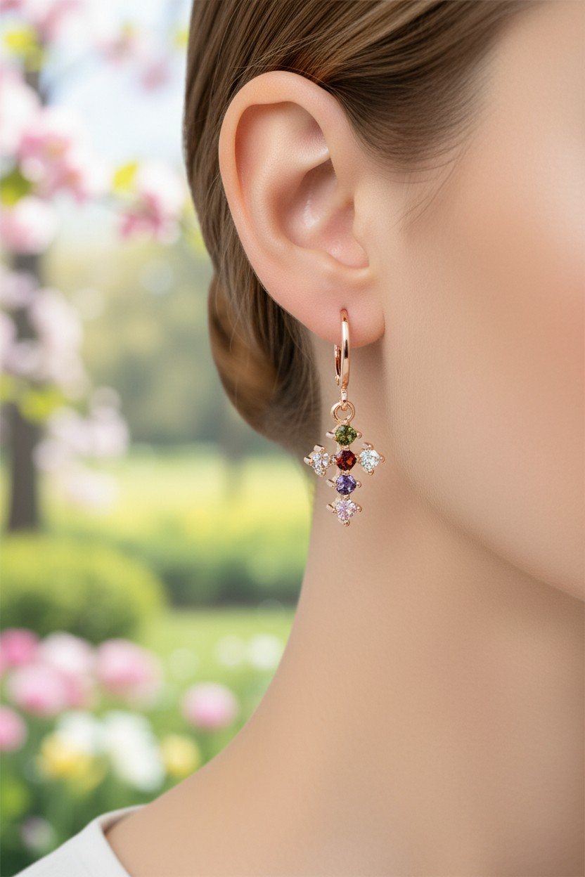 Boucle d'oreille croix multicolore