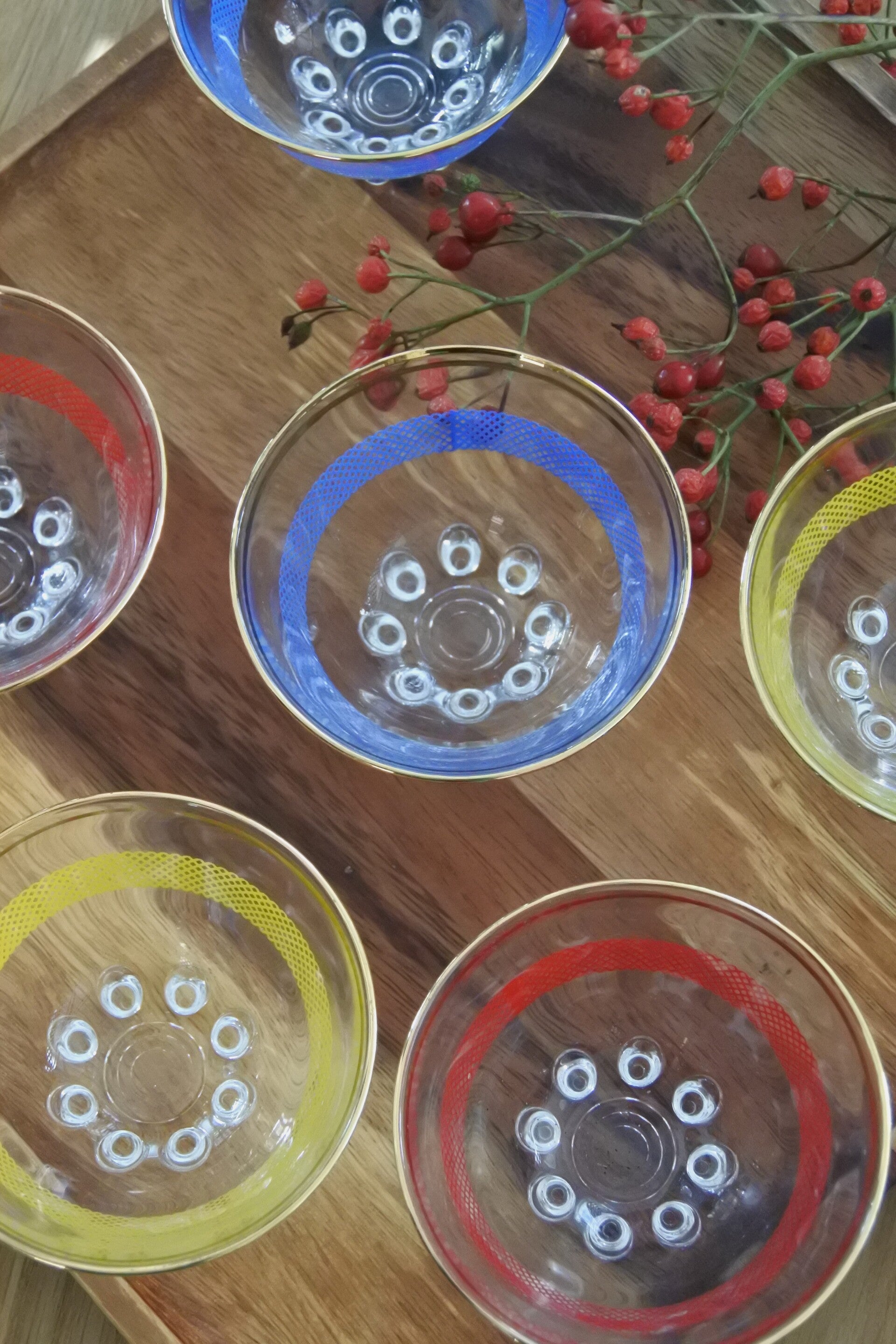 Vintage setje van 6 glazen fifties schaaltjes