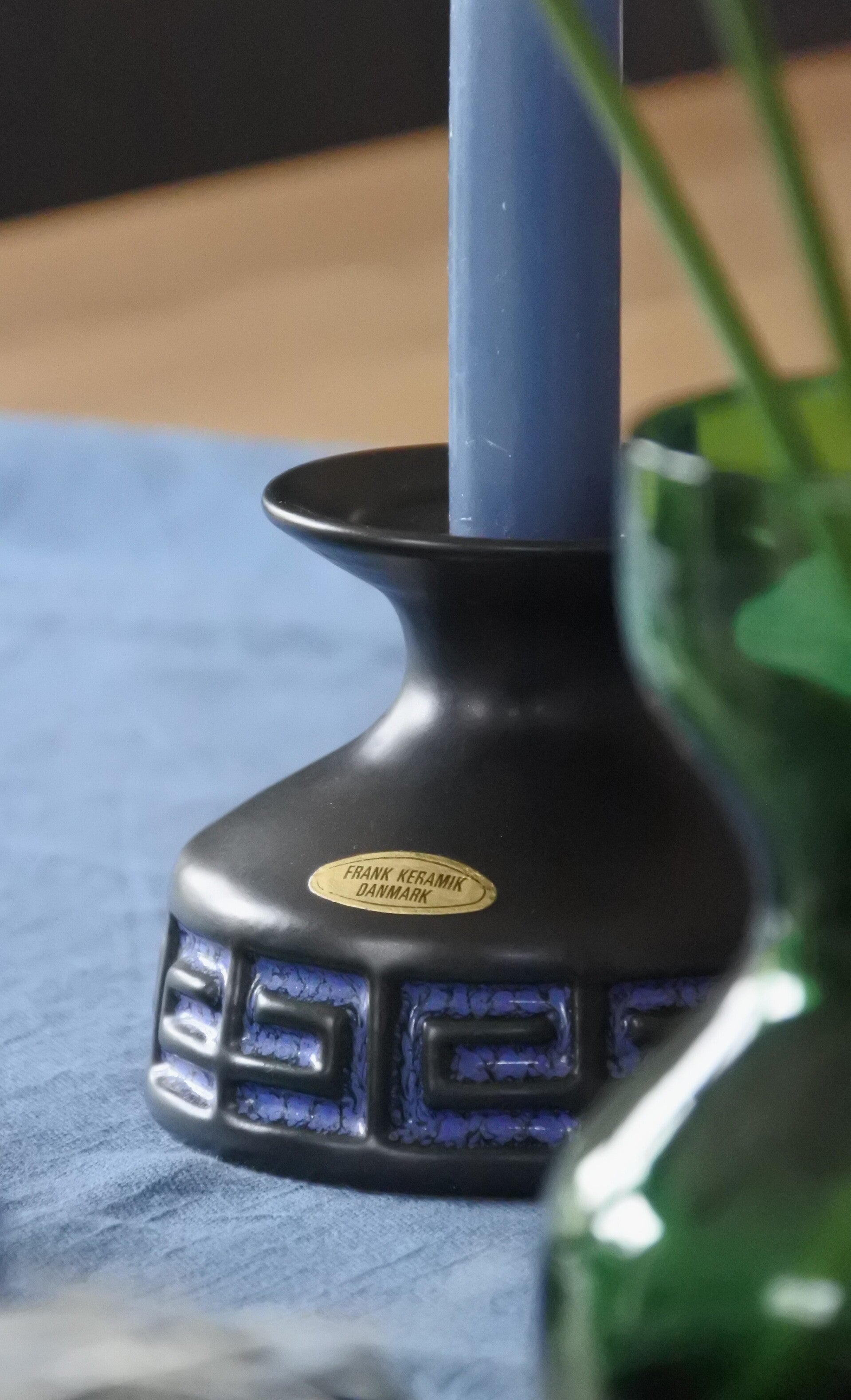 Vintage Frank Keramik Denmark kandelaar zwart - blauw