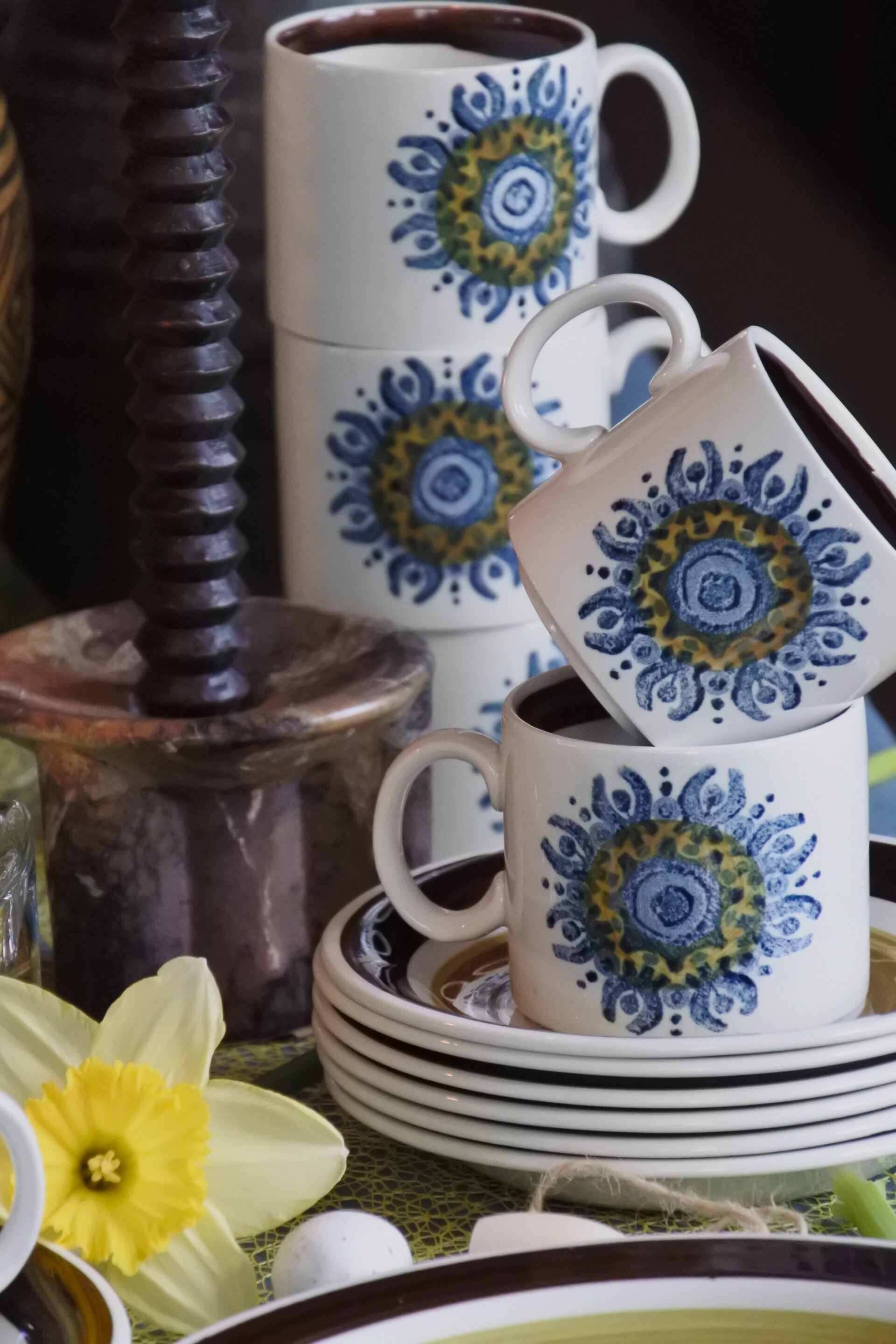 Vintage 6-delige kop en schotelset Burleigh Castile