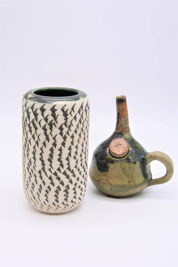 Vintage vaasje wit/groen