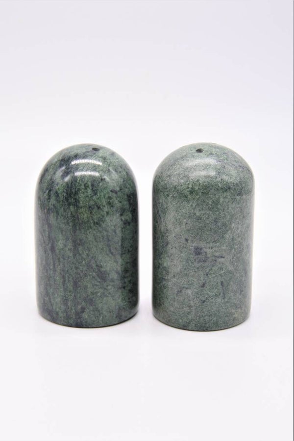 Vintage peper en zout stel groen marmer