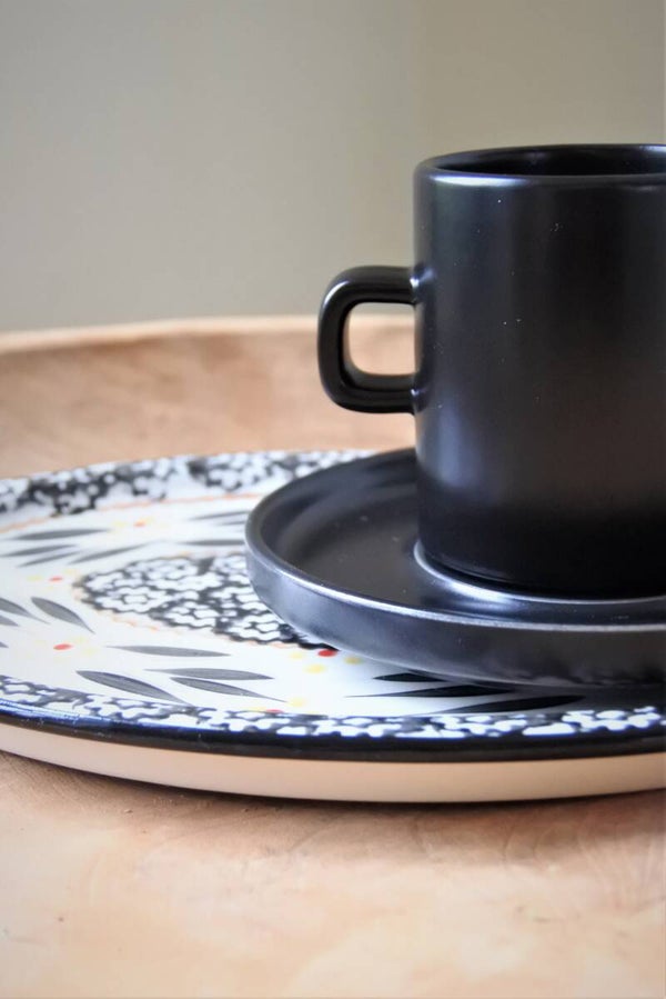 Vintage kop en schotel set mat zwart 2 stuks
