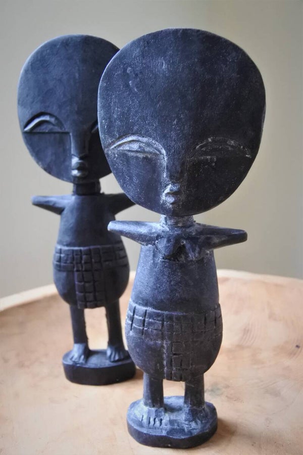Vintage zwart houten setje vruchtbaarheidsbeeldjes Ghana