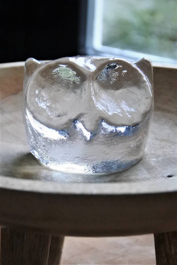 Vintage Pukeberg Zweden design uilenbeeldje van glas