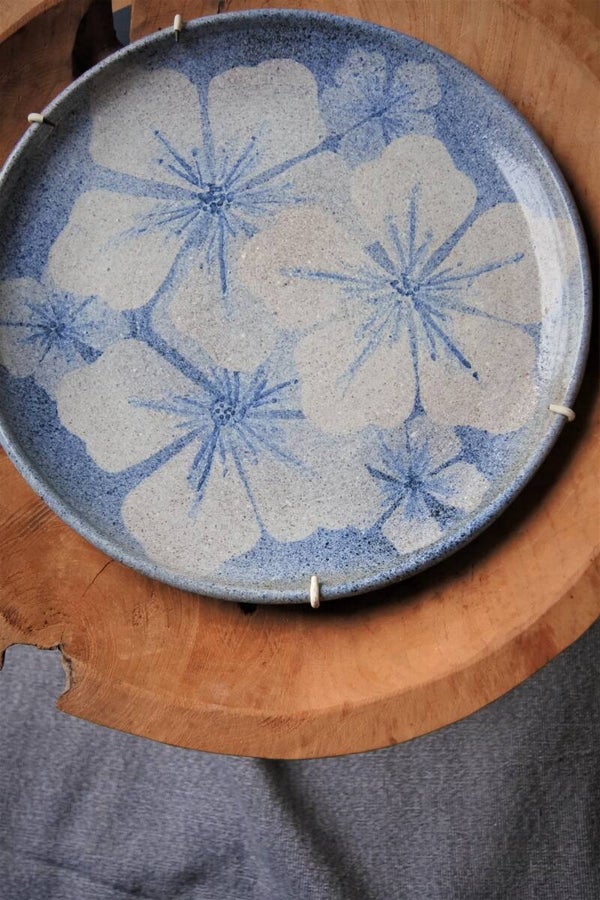 Vintage wandbord lelies blauw