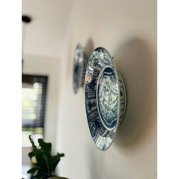 Vintage Wan Li wandborden set van prachtig blauw beschilderd porselein